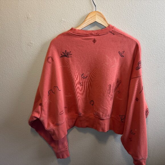 Nike Cropped Crewneck Sweatshirt M Desert Western Doodle Print Fleece - Picture 2 of 4